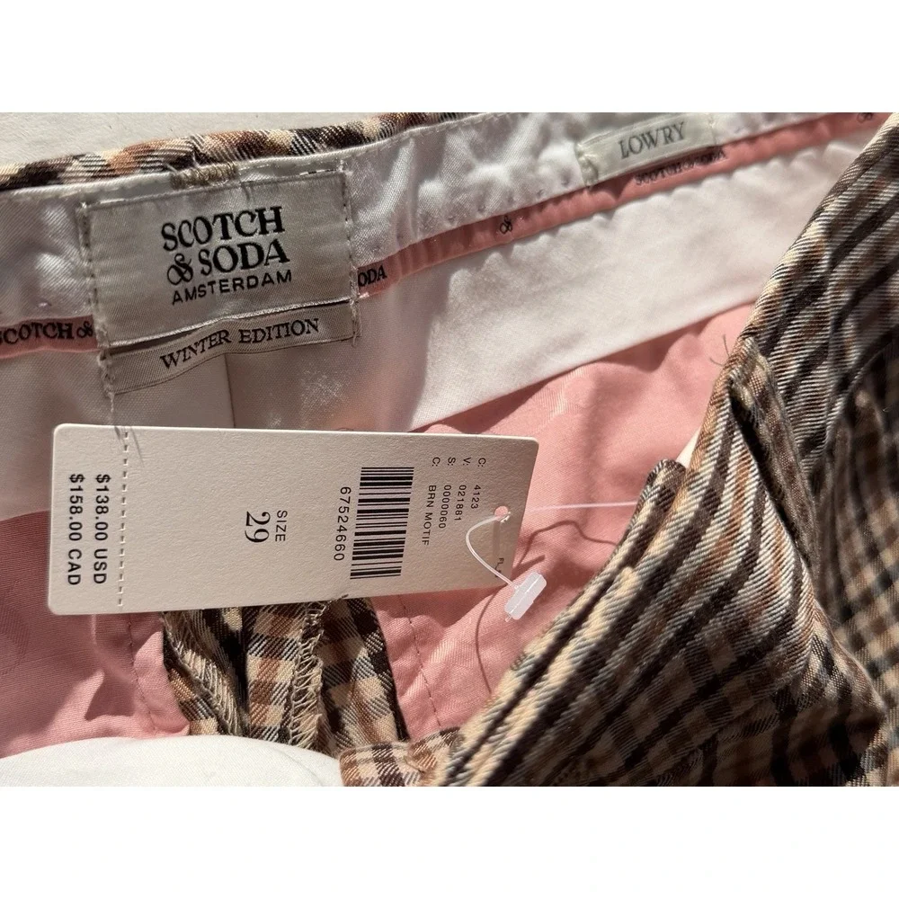 Scotch & Soda Women's Lowry Brown Plaid Straight Pants 29W29L NWT Anthropologie - Picture 5 of 9